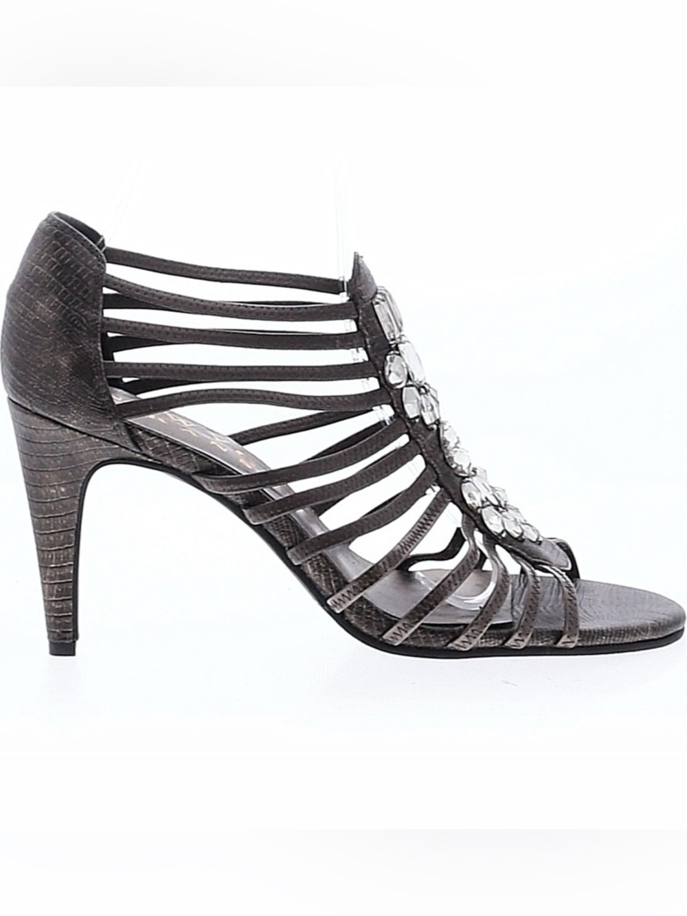 New York Transit Black Strappy Crystal-Embellished Heel